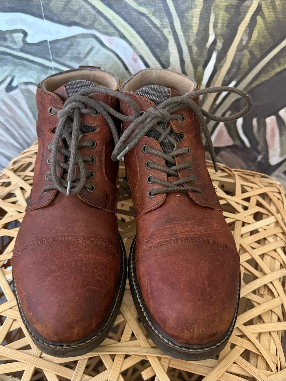 ALDO Brown leather lace up cap toe boots red brown Size US 12 outdoor